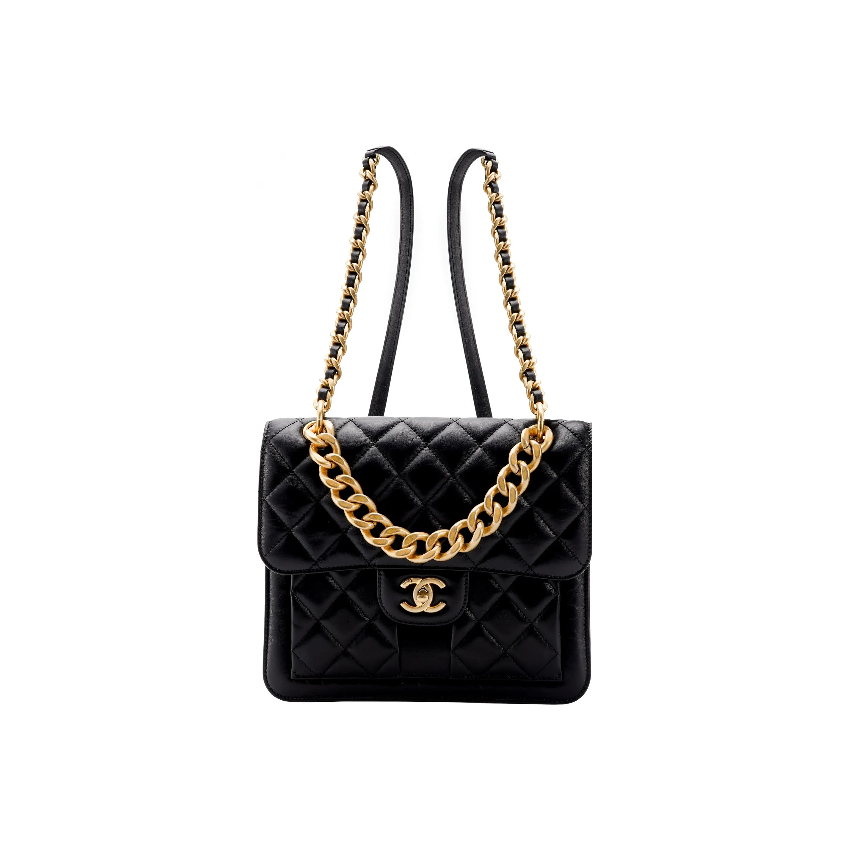 CHANEL Cow Leather Flap Backpack Women's Black
