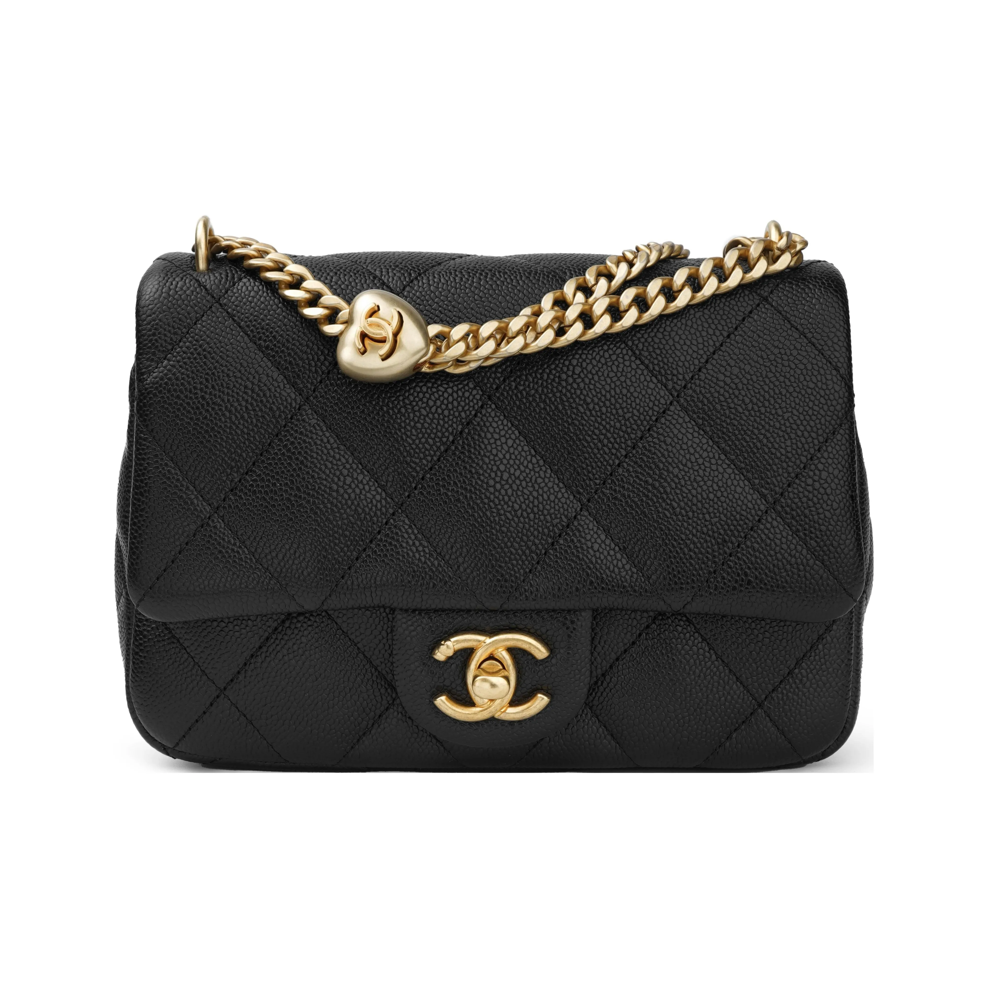 CHANEL Beaded Cow Leather Square Chubby Flap Bag Shoulder Bag Crossbody Bag Medium Size Women's Black