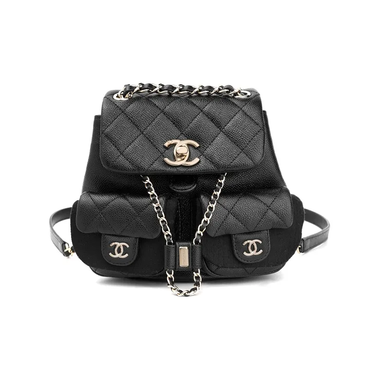 CHANEL Grained Embossed Cow Leather Backpack Small Size Women's Black
