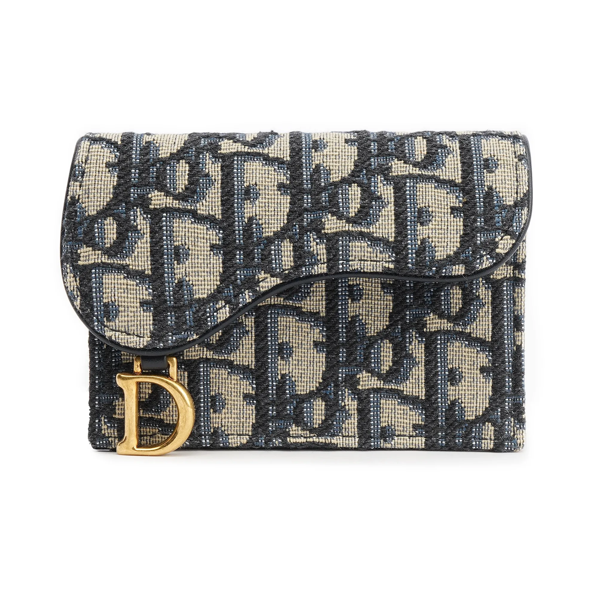 DIOR Small Saddle Flap Card Holder-Blue DIOR Oblique Jacquard