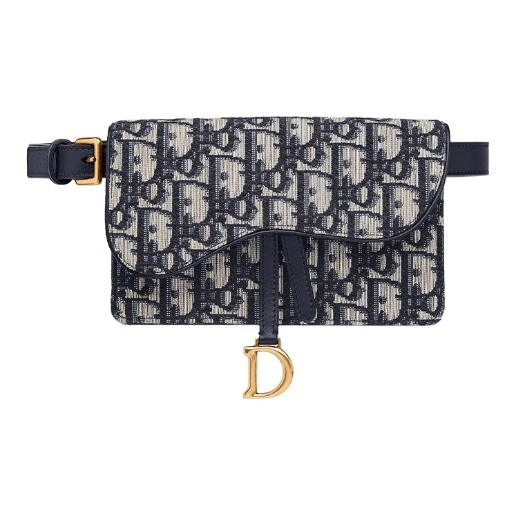 DIOR Saddle Embroidery Saddle Bags One Shoulder Crossbody Fanny Pack Women's Denim Blue