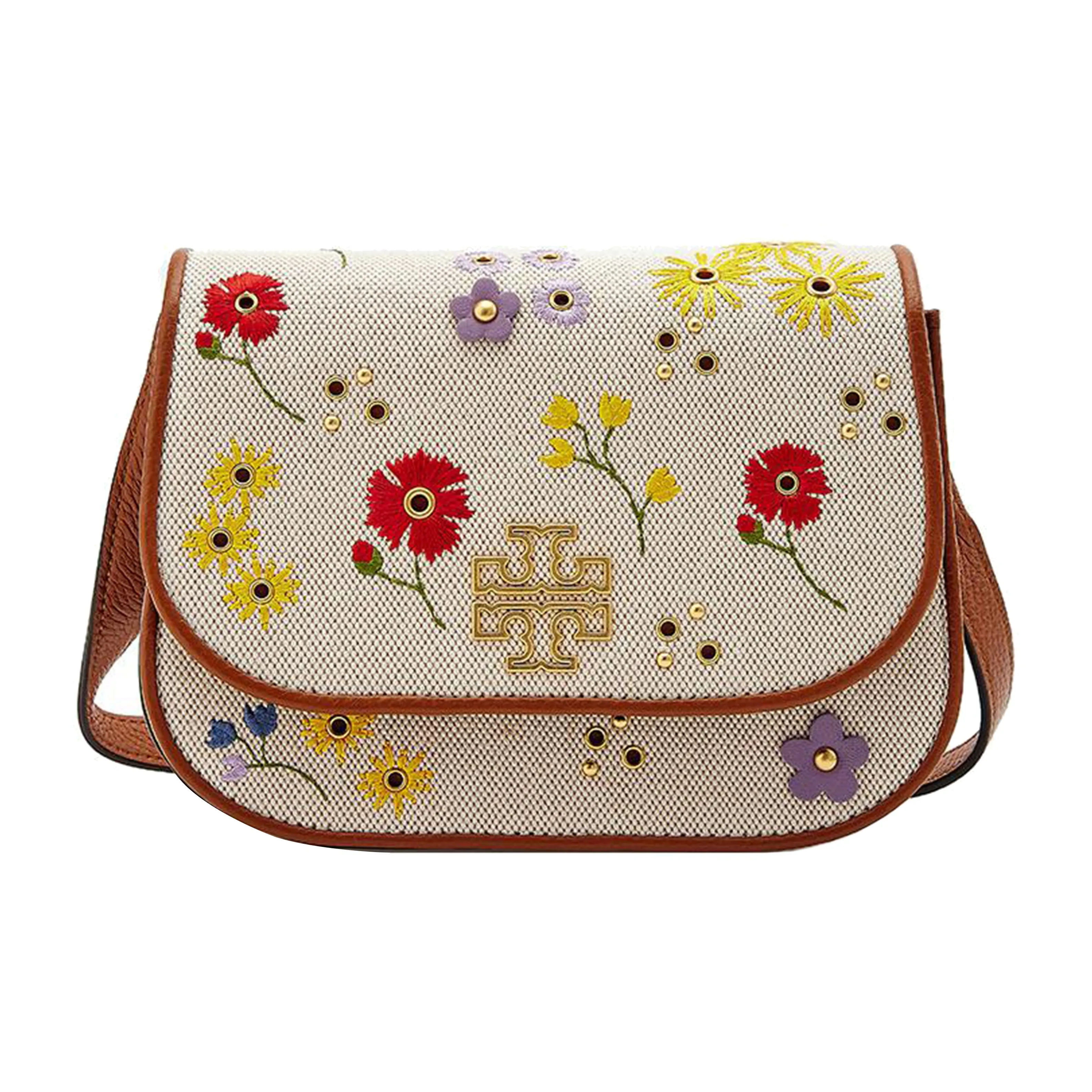 Tory Burch Холст и Кожаная Сумка через плечо Женская Бежевая