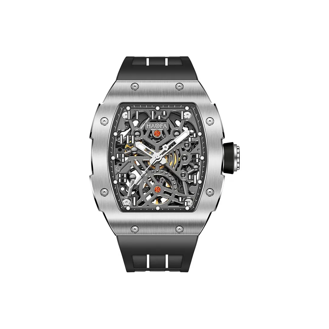 HaofaTourbillon Automatic Mechanical Movement Rubber Strap Watch Men's Watches Cut Out Dial 1923A A