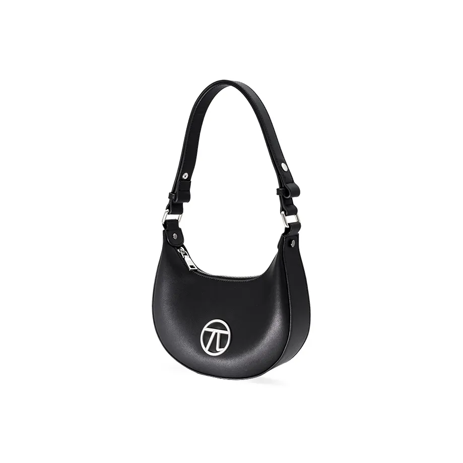 TALENTEEN Genuine Leather Crescent Moon Bag Shoulder Bag Trumpets Women's Black