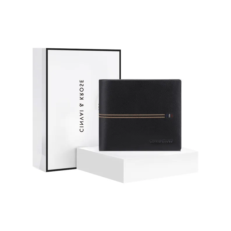 CinvaiKrose Cow Leather Card Holder Clutch Document Wallet Money Clip Regular Men's Black/Coffee