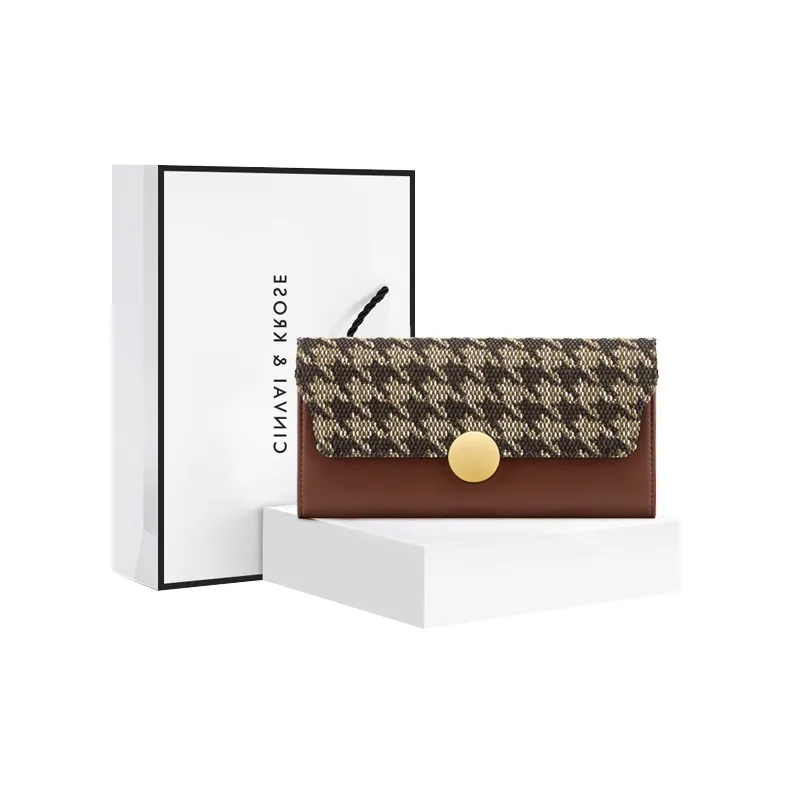 Simvay Clos Fabric With Synthetic Leather Coin Purse Clutch Card Holders Money Clip Wallets Regular Women's Brown