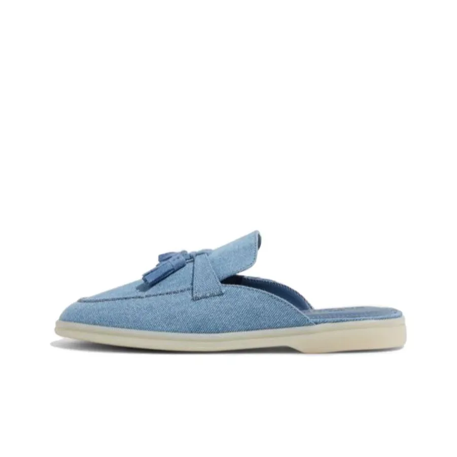 SCAROSSO Lucrezia Tassel detail Denim Slippers Women's