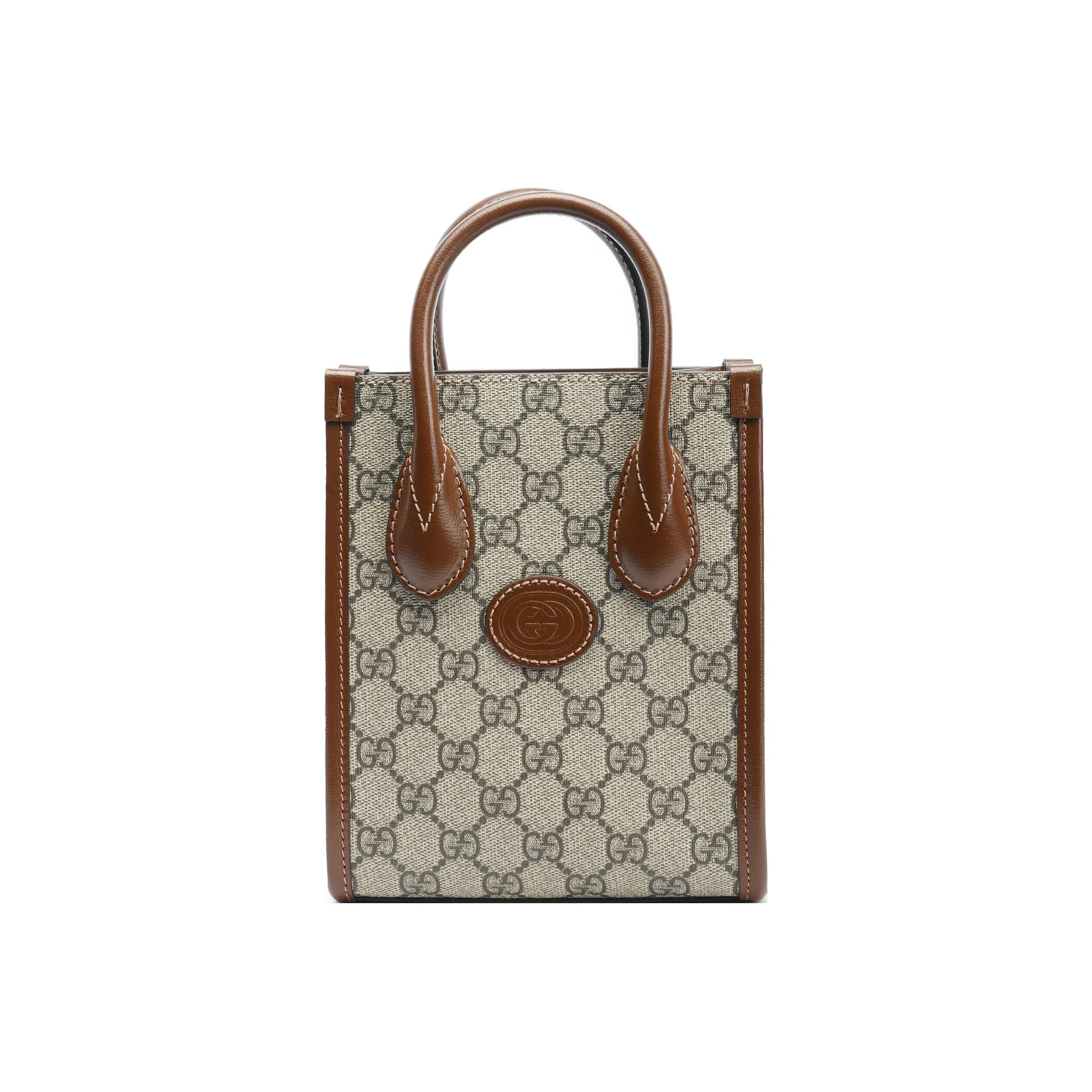 GUCCI Canvas With Leather Tote Bag, Shopping Bag, Sheet Music Bag, Handbag, Shoulder Bag, Crossbody Bag Mini Unisex