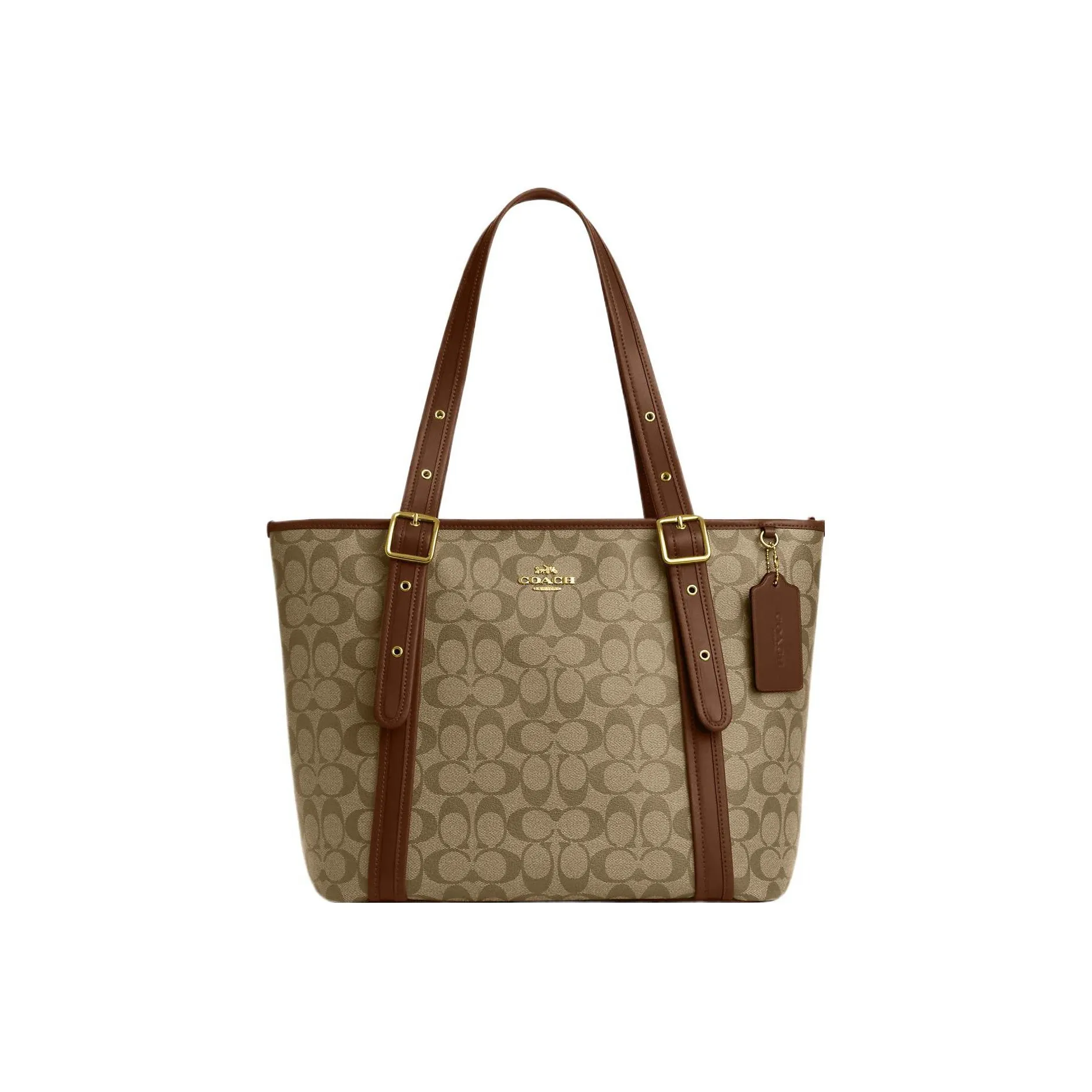 COACH Canvas With Leather Canvas Bag, Tote Bag, Shopping Bag, Handbag, Shoulder Bag Women's Khaki
