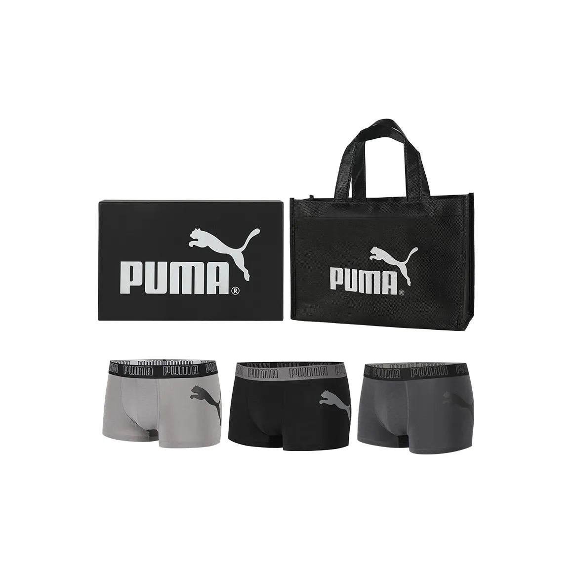 PUMA Men's Underwear Gift Box 3 Pack Black Dark Gray Light Gray PUMA Мужское нижнее белье Подарочная коробка 3 упаковки Черный Темно-серый Светло-серый