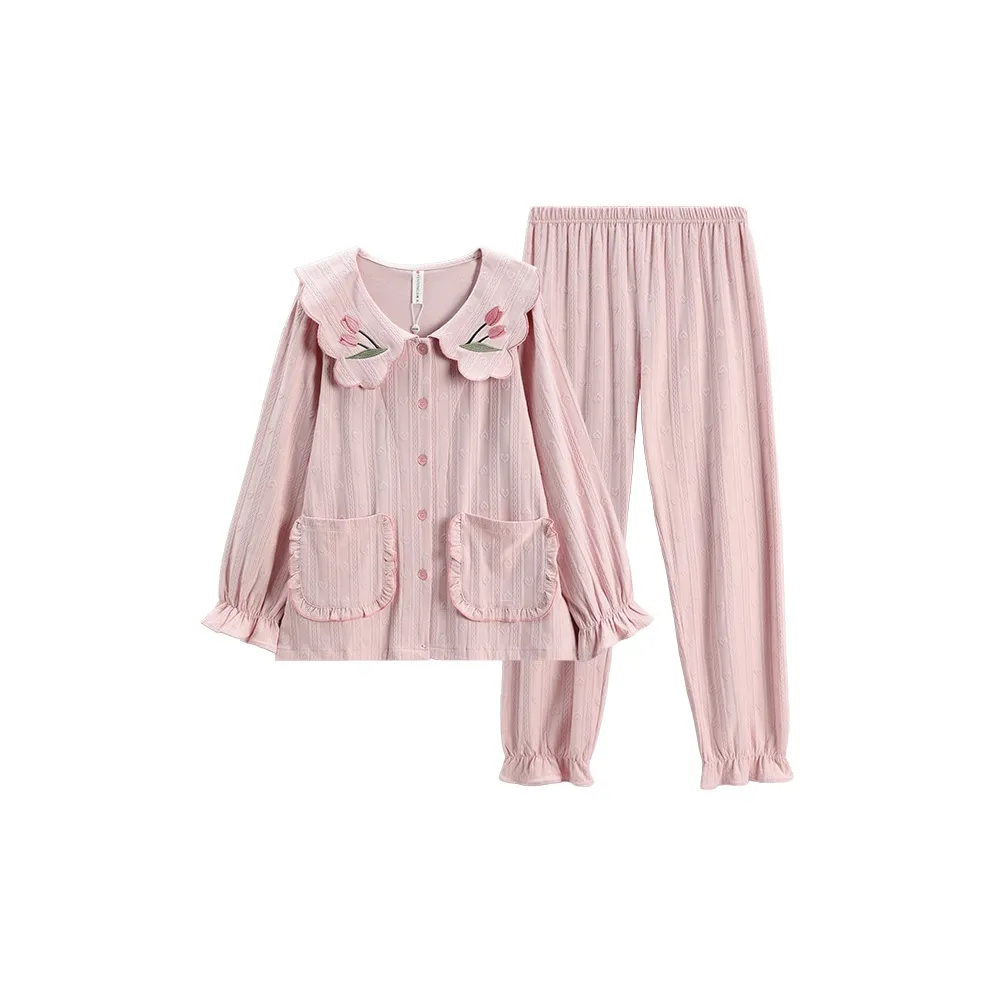 FENTENG Пижамный комплект женский цвет вишневый цветок розовый