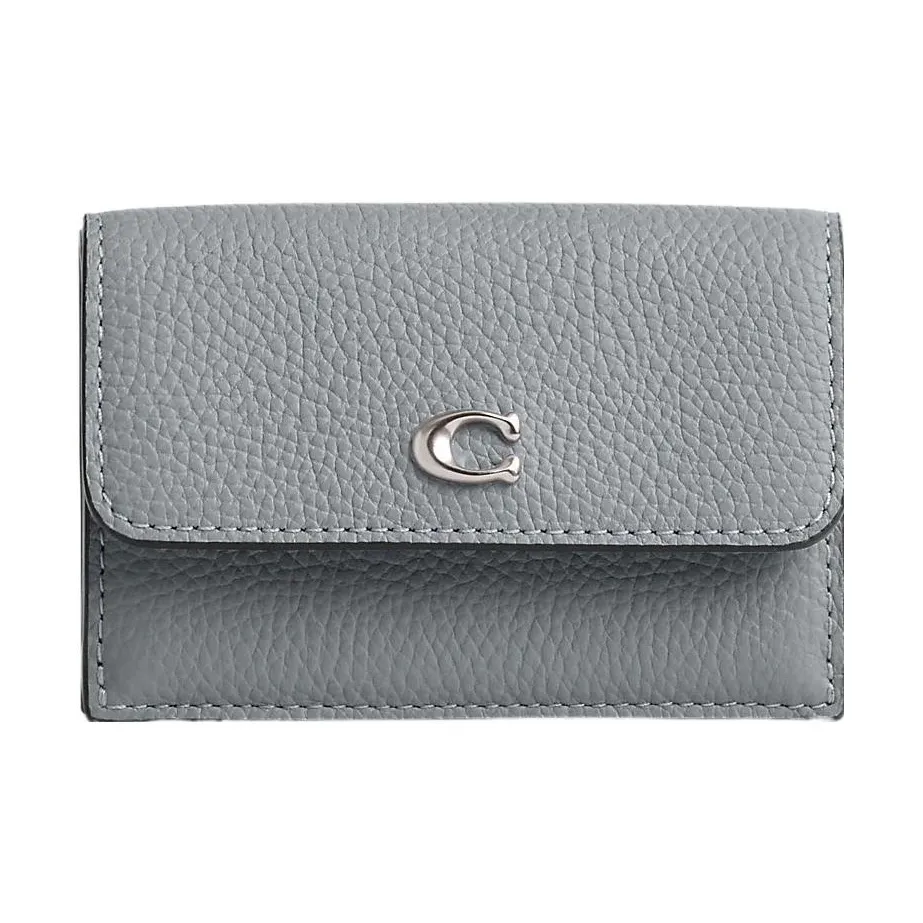 COACH Трехсекционный кошелек Полированная галька Кожа Монетница Кошелек Мини Женский Серый