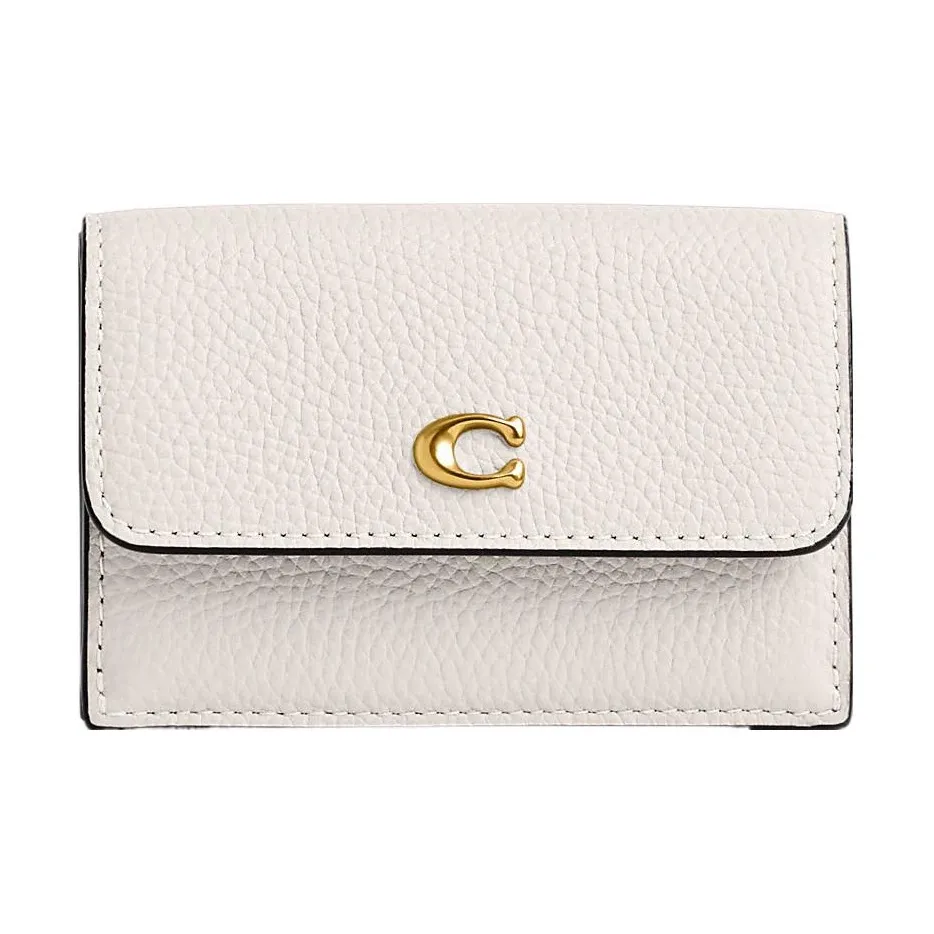 COACH Trifold Wallet Pebbled Leather Coin Purse Wallet Regular Women's White