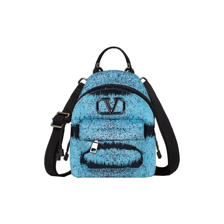 Valentino Tiger 1967 Jacquard Fabric Backpack Mini Light Blue & Black