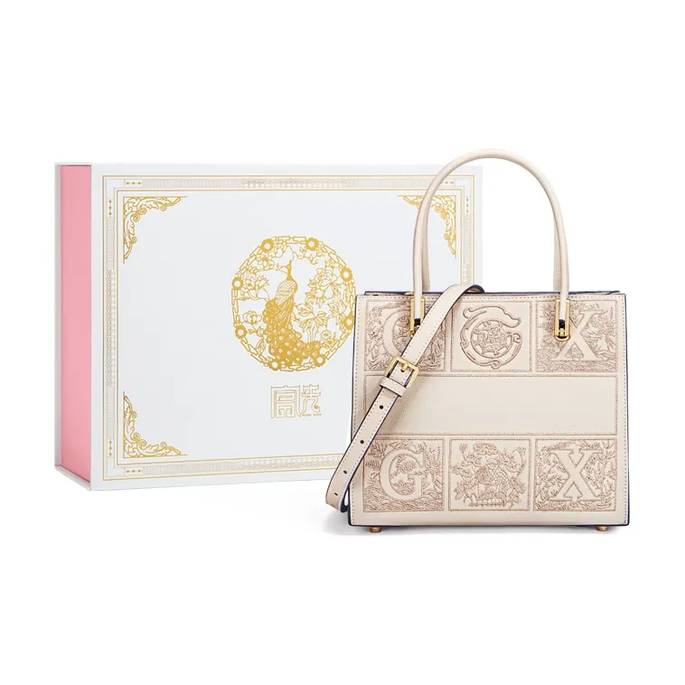 Gong Xuan Cow Leather Tote Bag, Shopping Bag, Shoulder Bag, Crossbody Bag, Handbag Tubas Women's White