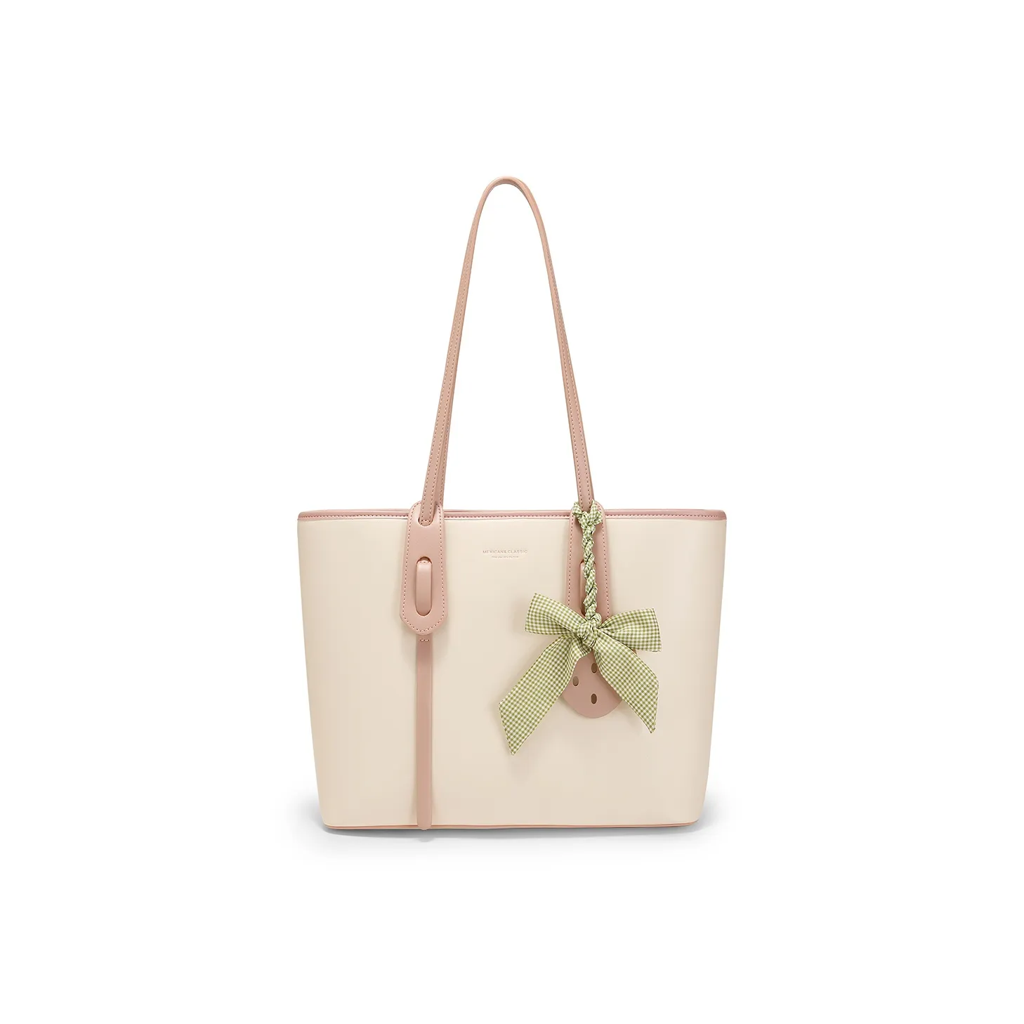 MEXICAN PU Tote Bag, Shopping Bag, Shoulder Bag Regular Women's Ecru & Apricot/Ecru & Pink/Ecru & Green