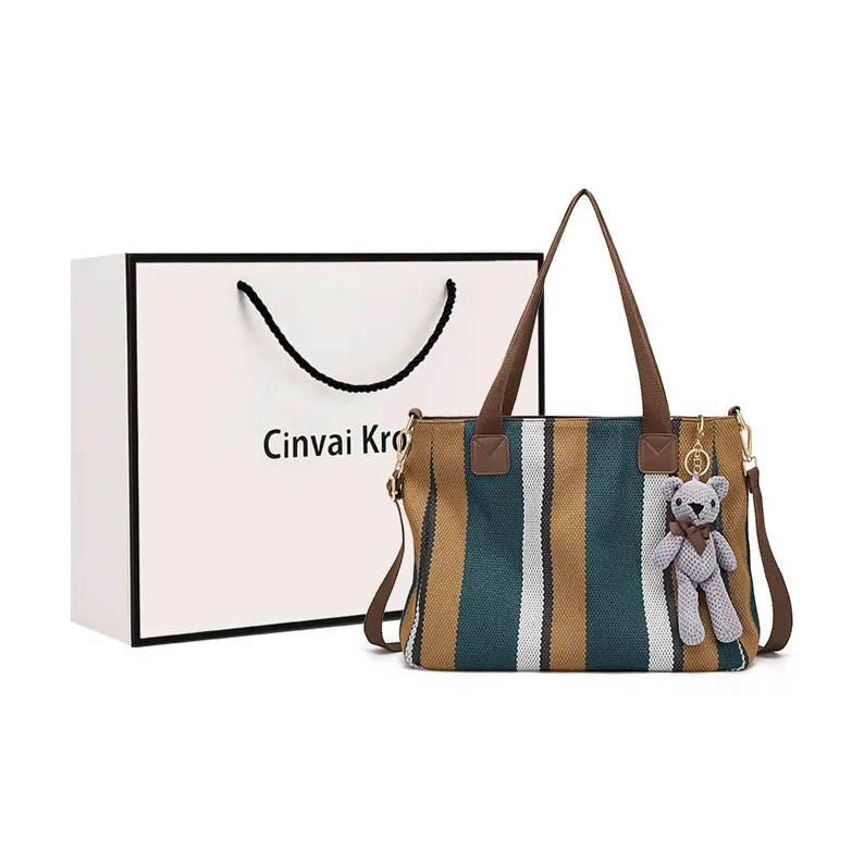 CinvaiKrose Shoulder Bags Blue With Free Charm Bag With Random Shipment Of Stripes