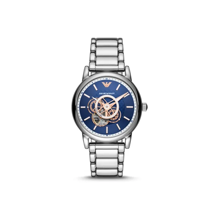 EMPORIO ARMANI Мужские часы Механический механизм Нержавеющая сталь Ремешок Синий циферблат