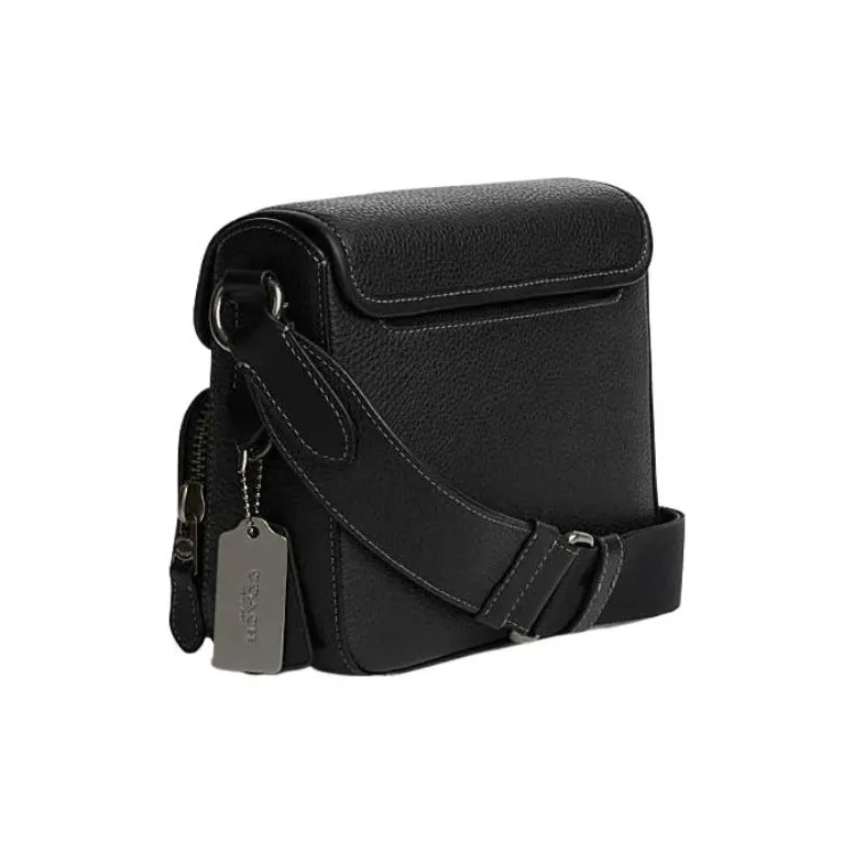 COACH Sullivan Pebbled Cow Leather Messenger Bag Shoulder Bag Crossbody Bag Small Size Men's Black