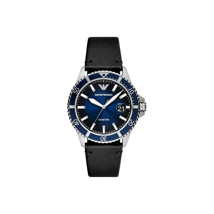 EMPORIO ARMANI Наручные часы Кварцевый механизм Кожаный ремешок 42 мм Синий циферблат Мужские часы