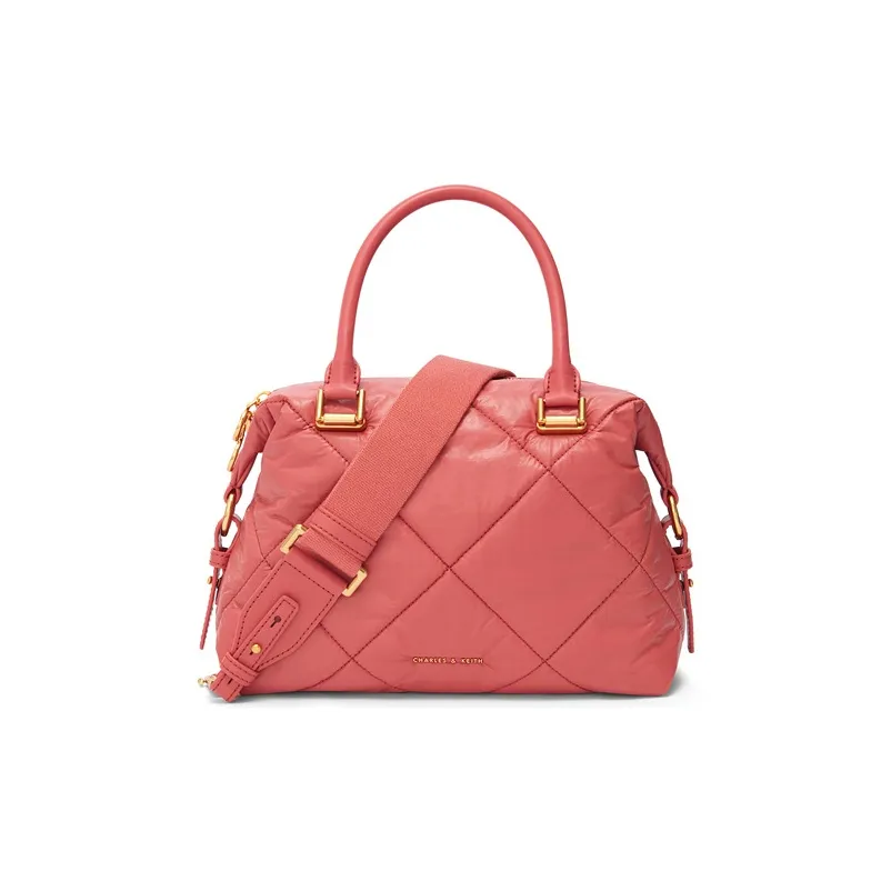 CHARLES&KEITH PU, Textile Mixture Boston Bag, Shoulder Bag, Handbag Large Size Women's Multicolor