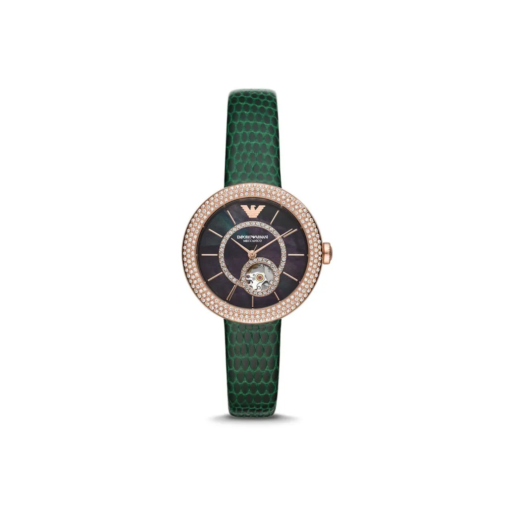 EMPORIO ARMANI Wrist Watch Mechanical Movement Leather Watch Bands 30mm Black Dial Women's Watch