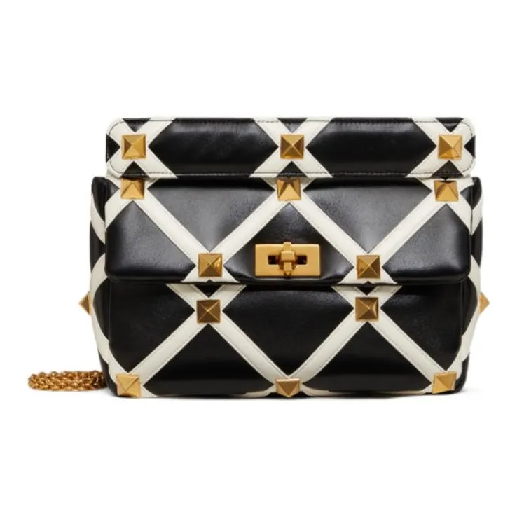 Valentino ROMAN STUD Sheepskin Portable Crossbody Bag, Shoulder Bag Tubas Women's Black White