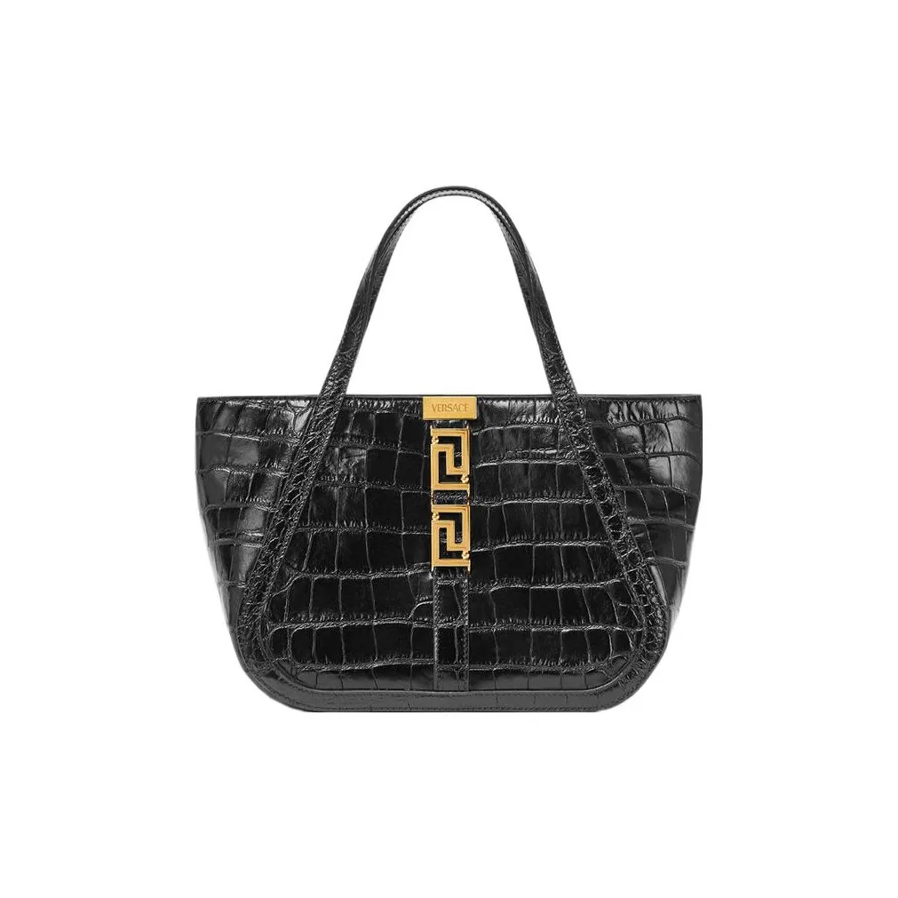 VERSACE Greca Goddess Cow Leather Patchwork With Sheepskin Tote Bag Shopping Bag Handbag Regular Women's Black