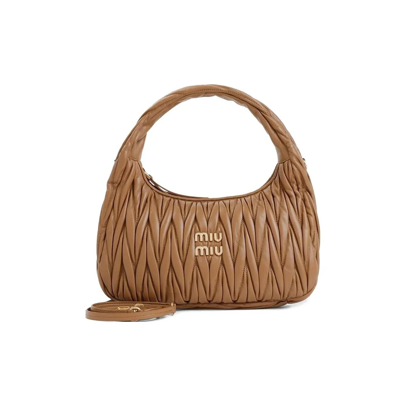 MIU MIU Wander Series Soft Sheep Leather Hobo Bag, Shoulder Bag, Crossbody Bag, Handbag Regular Women's Caramel