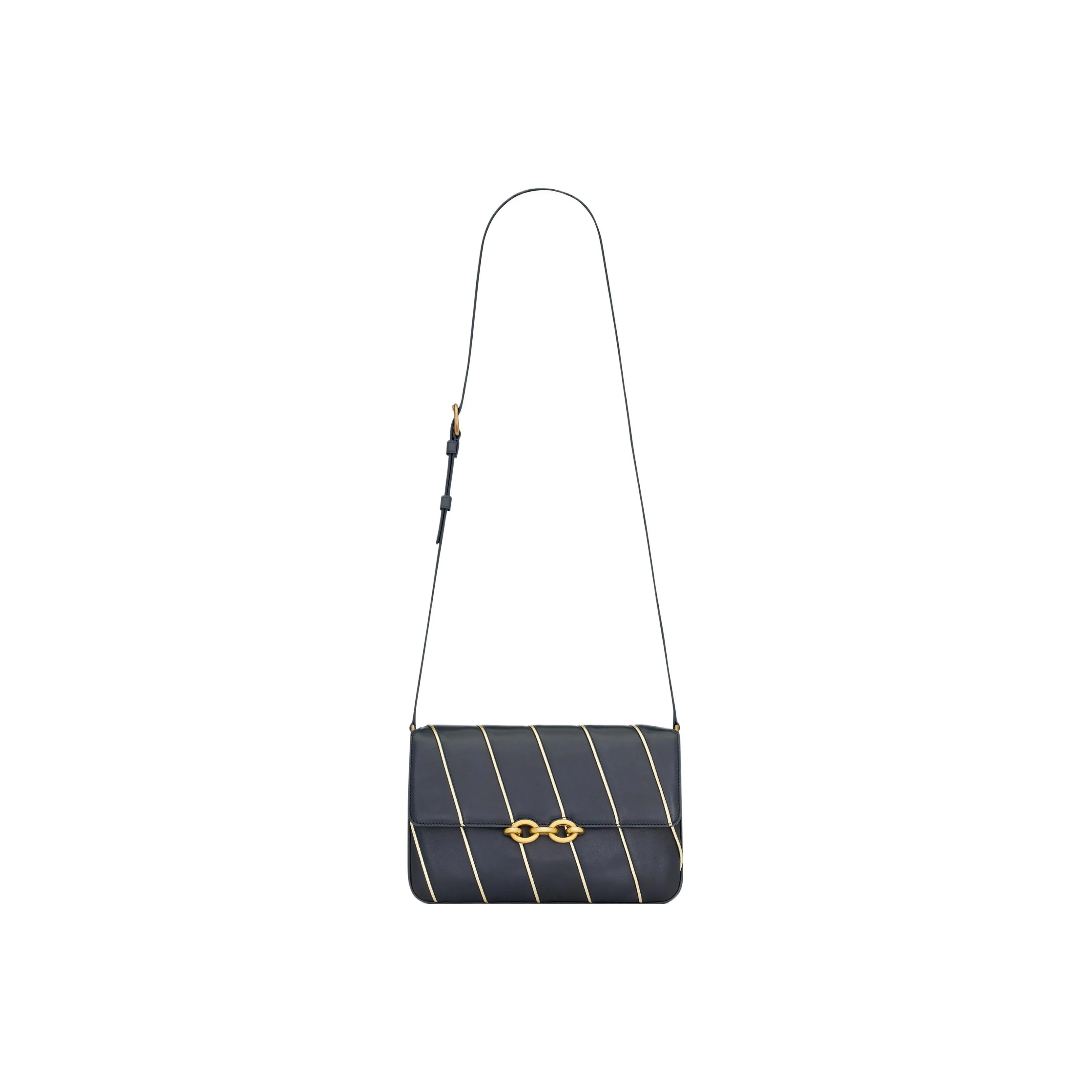 SAINT LAURENT LE MAILLON Satin With Lambskin Shoulder Bag, Crossbody Bag Regular Women's Marine Blue/Silver