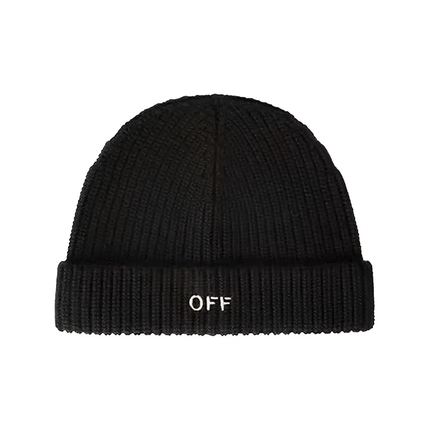 OFF WHITE Embroidered Ribbed Knit Beanie