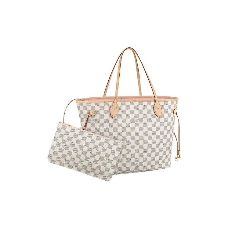 LOUIS VUITTON NEVERFULL Coated Canvas Cow Leather Tote Bag Shopping Bag Combo Handbag Shoulder Bag Women's White