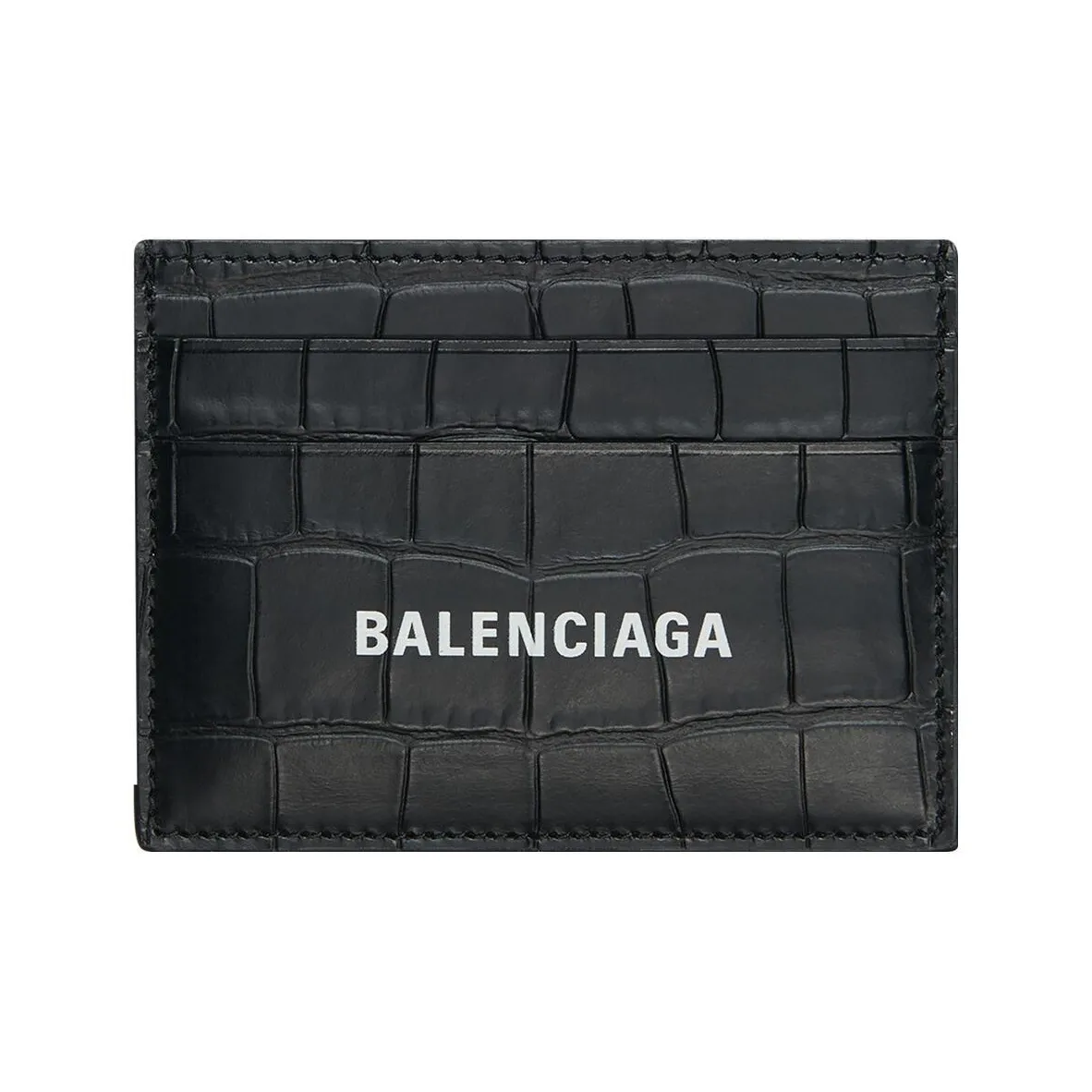 Balenciaga Cash Card Holder Crocodile Embossed Black