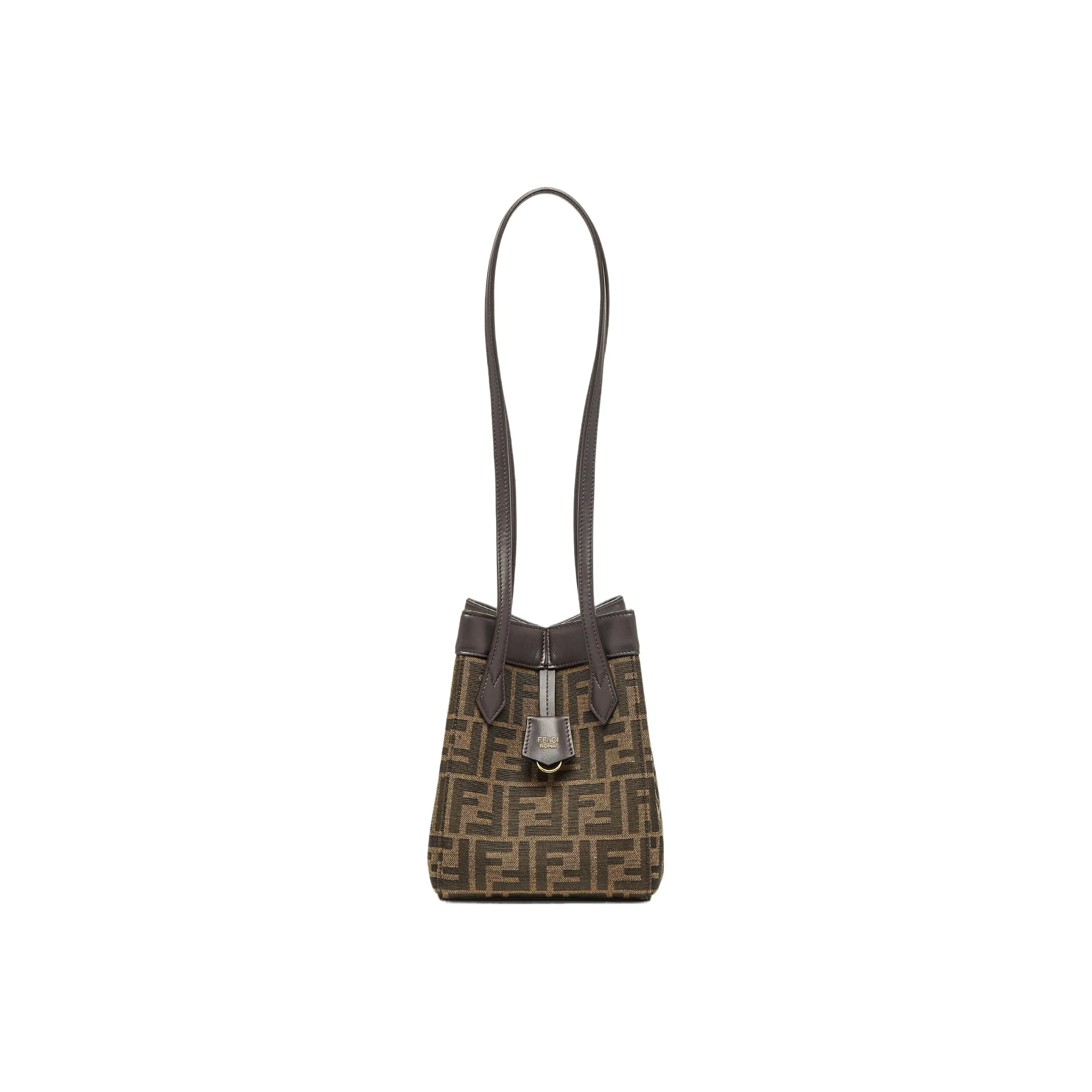 FENDI Cotton With Calfskin Origami Bag Bucket Bag Handbag Shoulder Bag Women's Brown