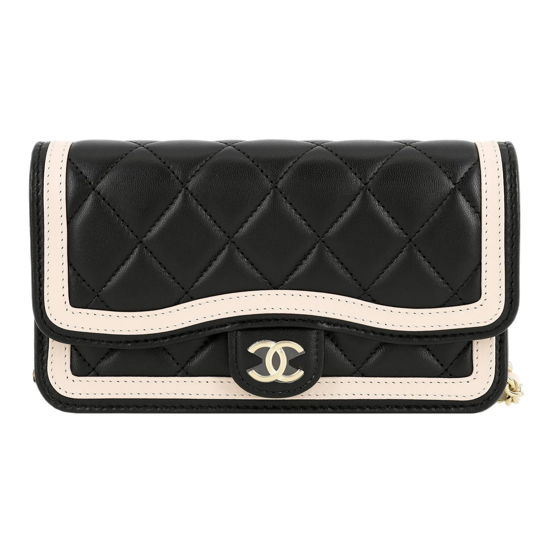 CHANEL Lambskin Mini Bag, Crossbody Bag, Shoulder Bag Women's Black & Beige