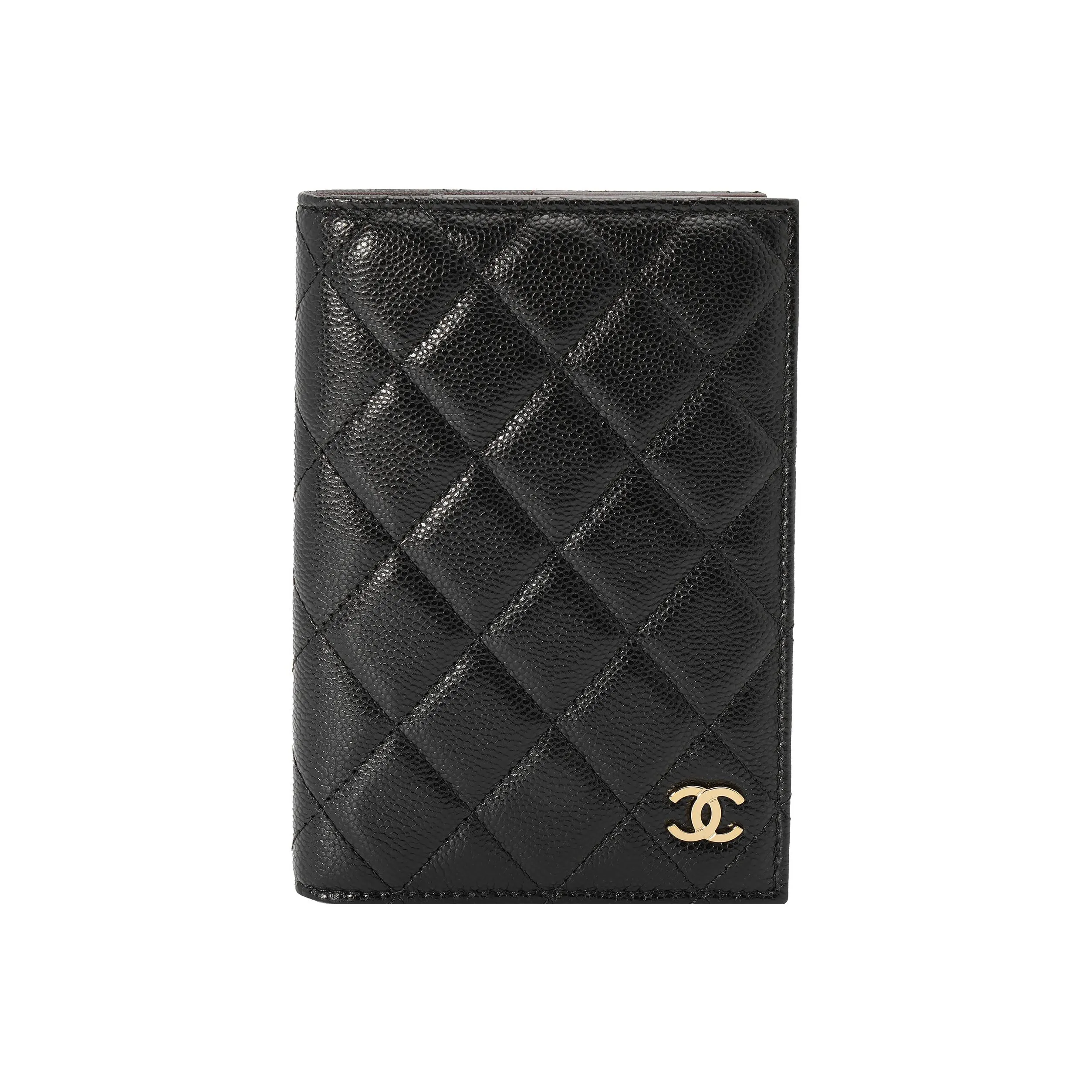 CHANEL Grain Litchi Grain Cow Leather Passport Holder Card Holder Card Case Women's Black