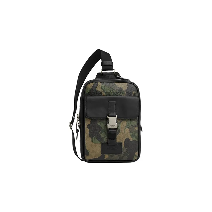 COACH Canvas With Smooth Calfskin Shoulder Bag Crossbody Bag Fanny Pack Sling Bags Small Size Men's Camouflage