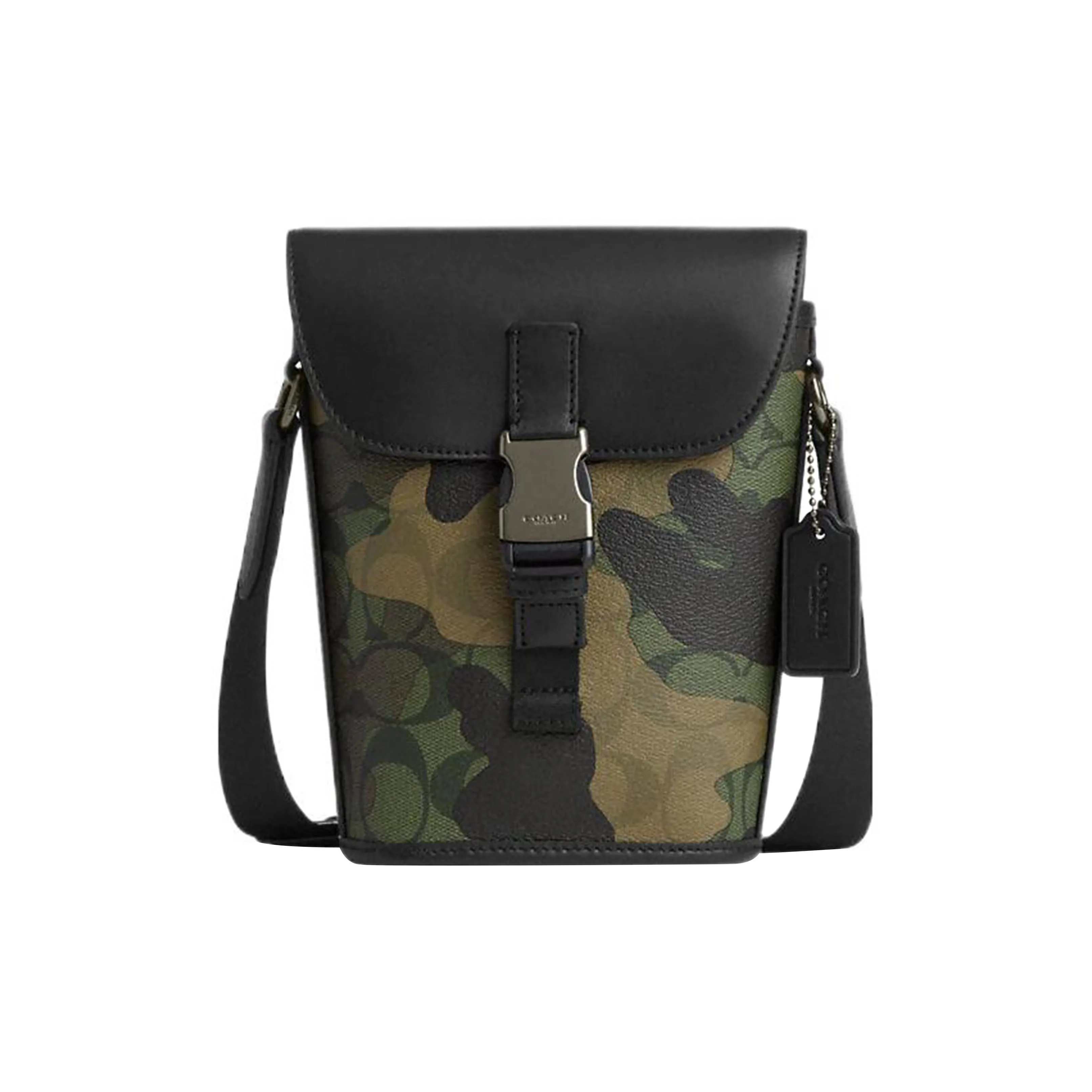 COACH Track Canvas With Smooth Calfskin Shoulder Bag, Crossbody Bag Small Size Men's Camouflage