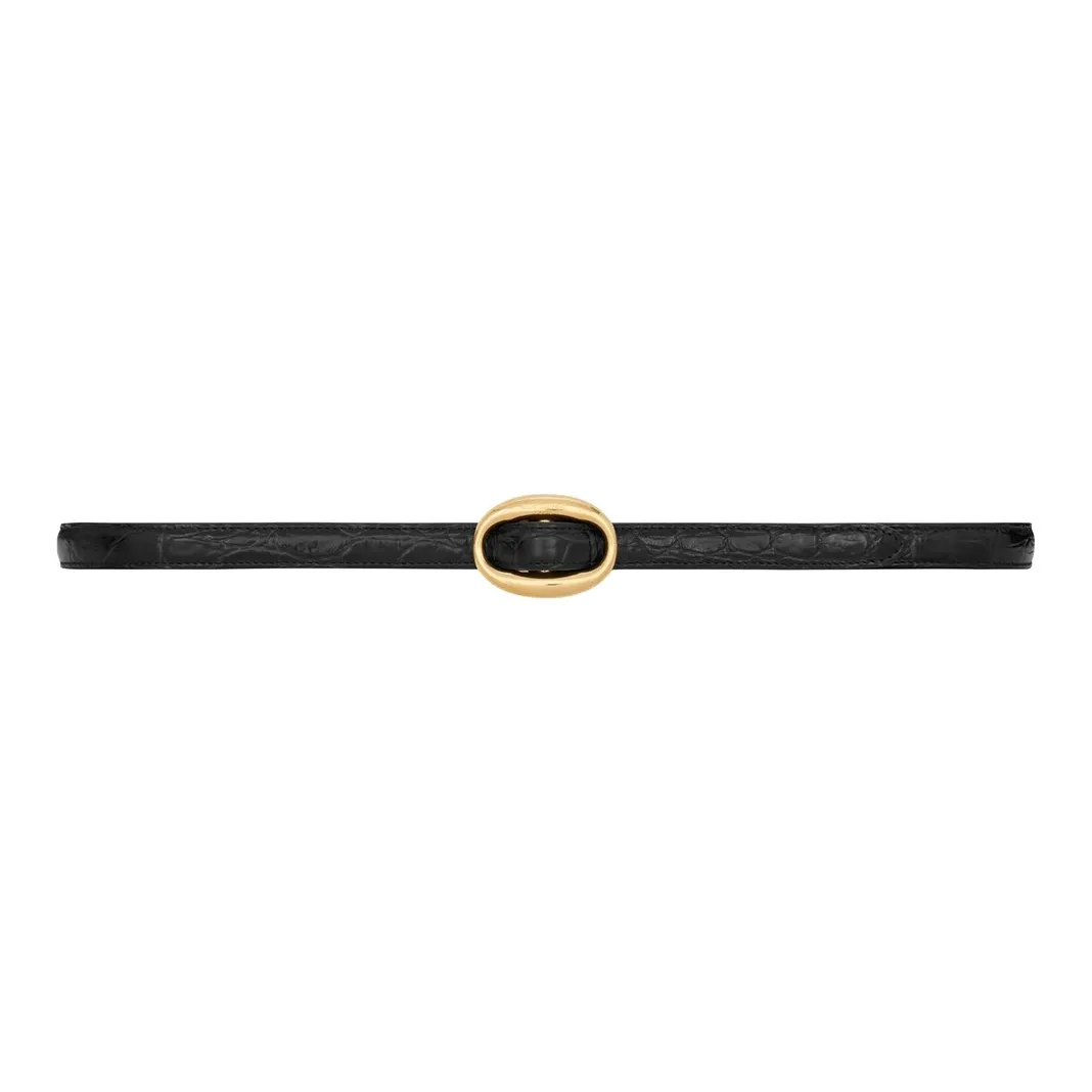 SAINT LAURENT Crocodile Pattern Embossed Smooth Buckle Leather Belts Men's Black Width  1.5cm