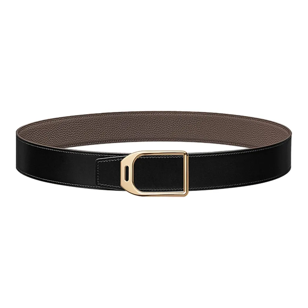 HERMES 'Racing Jockey' Smooth Buckle Calfskin Double Sided Leather Leather Belts Men's Black Width  3.8cm