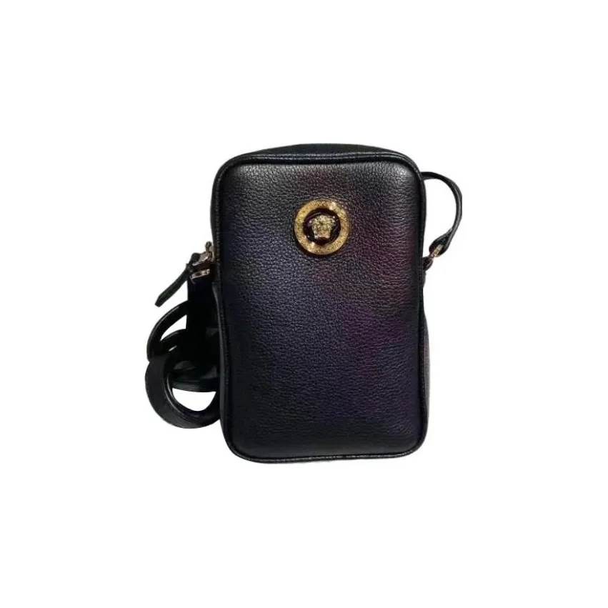 VERSACE Leather Shoulder Bag, Crossbody Bag Men's Black