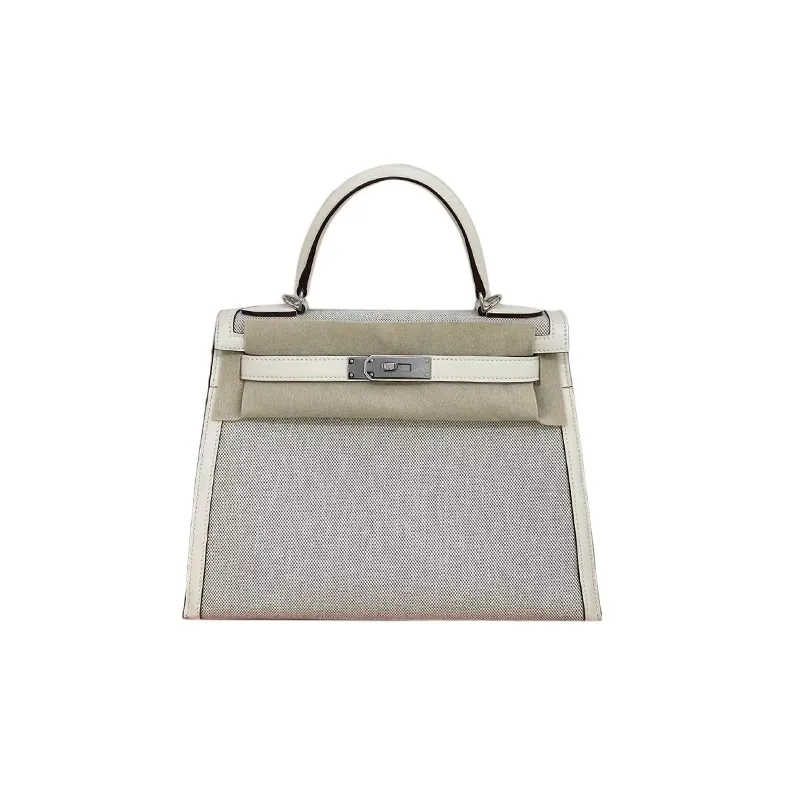 HERMES Kelly Canvas With Leather Canvas Bag Kelly Bag Shoulder Bag Crossbody Bag Handbag Regular Women's Beige
