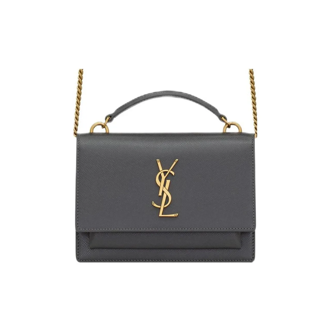 SAINT LAURENT SUNSET Coated Tree Bark Tanned Leather Handbag Shoulder Bag Crossbody Bag Wallets Women's Gray