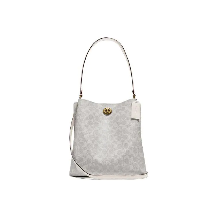 COACH Charlie Canvas With Leather Bucket Bags Crossbody Bag, Shoulder Bag Women's Pink White