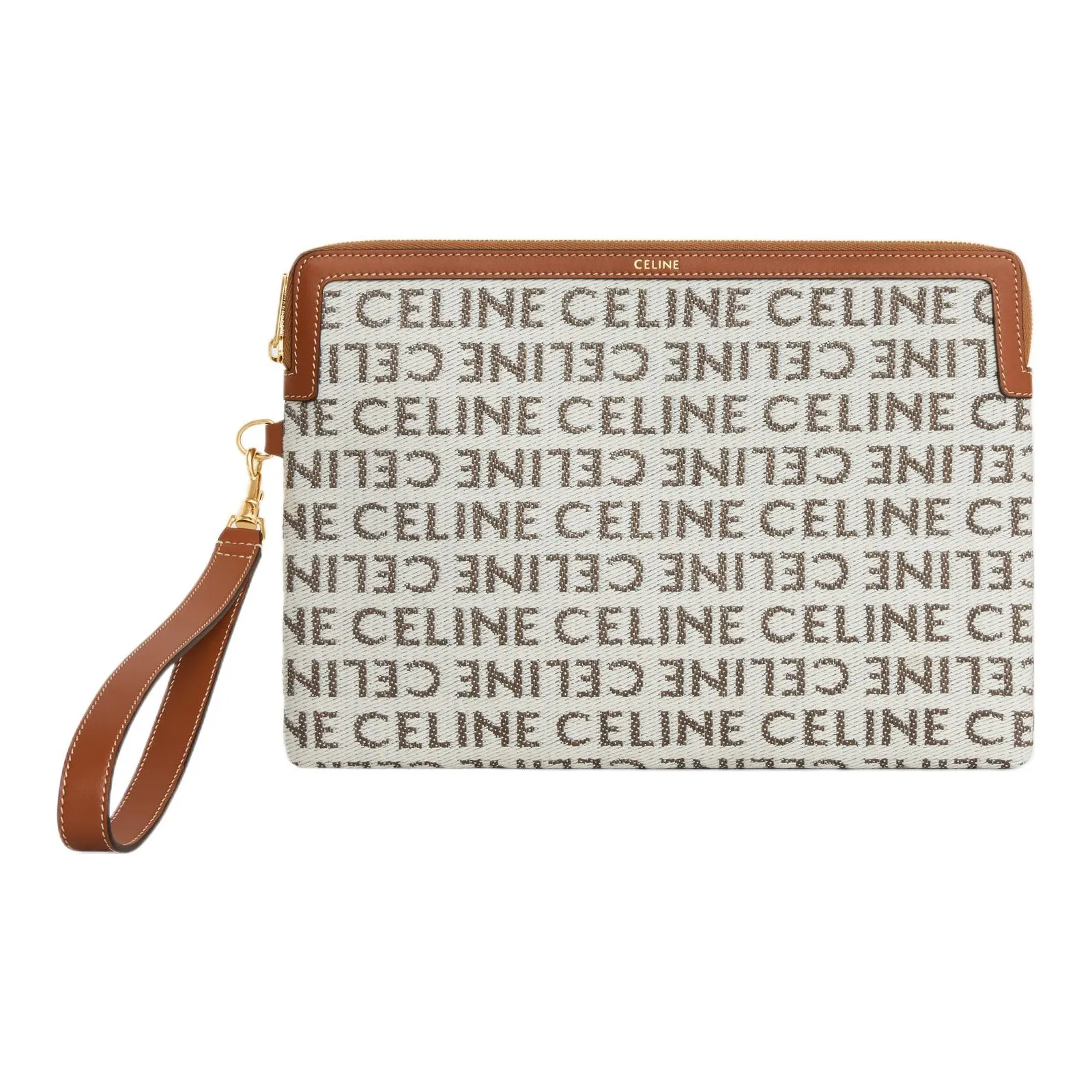 CELINE Телячья кожа Текстиль Клатч Маленький Женский Естественный Коричневый