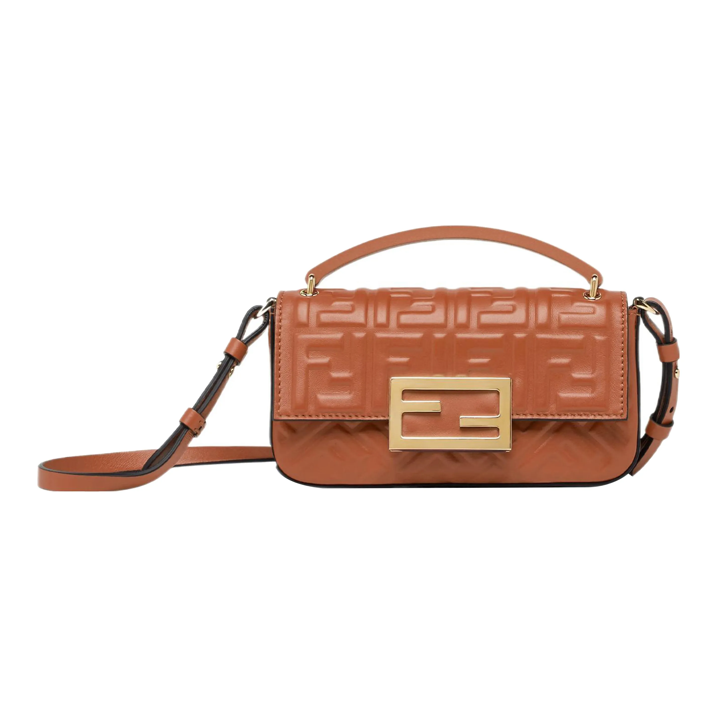 FENDI Baguette Lambskin One Shoulder Crossbody Cell Phone Pouch Regular Women's Brown