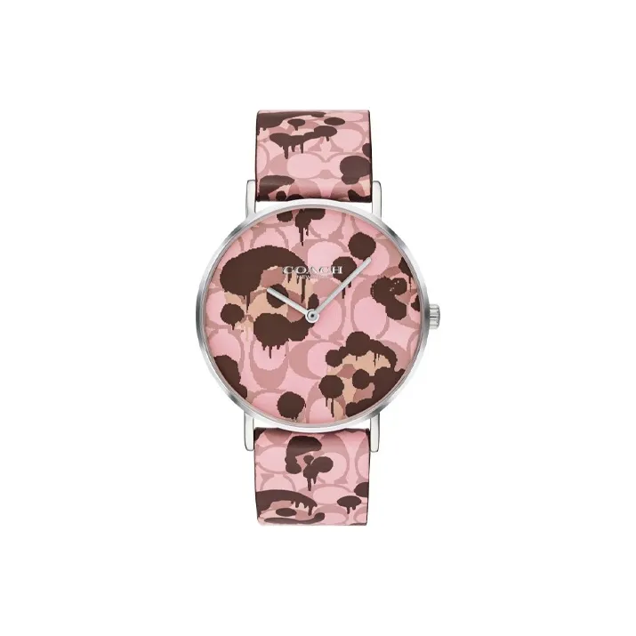 COACH Perry Наручные часы Кварцевый механизм Кожаный ремешок 36 мм Розовый циферблат Женские часы