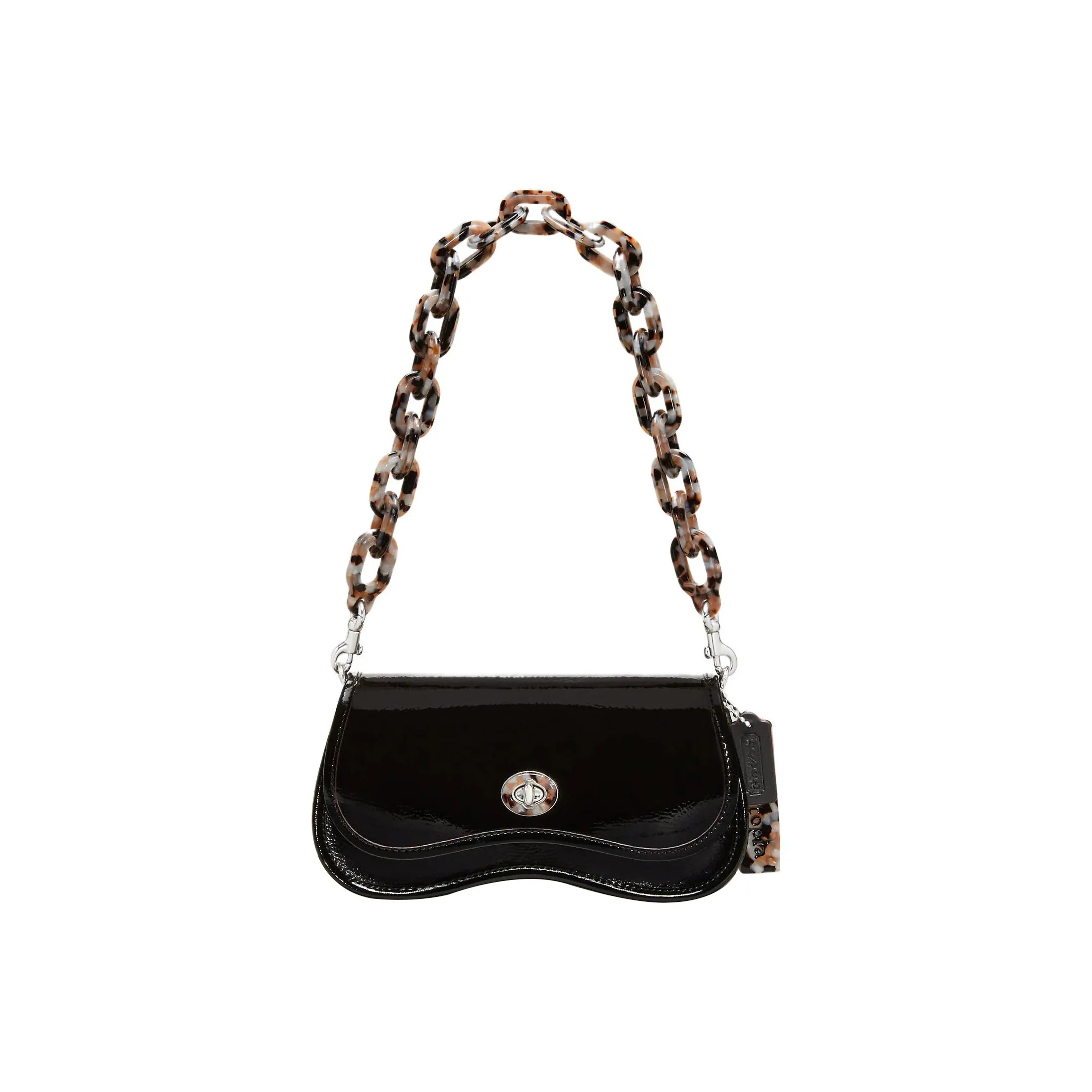 Coachtopia Wavy Dinky Patent Leather With Recycled Leather Handbag, Shoulder Bag Women's Black