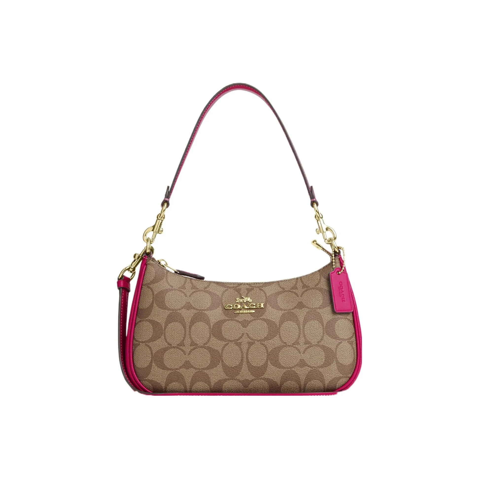 COACH Teri Canvas With Leather Canvas Bag, Shoulder Bag, Handbag, Shoulder Bag Medium Size Women's Purple & Khaki