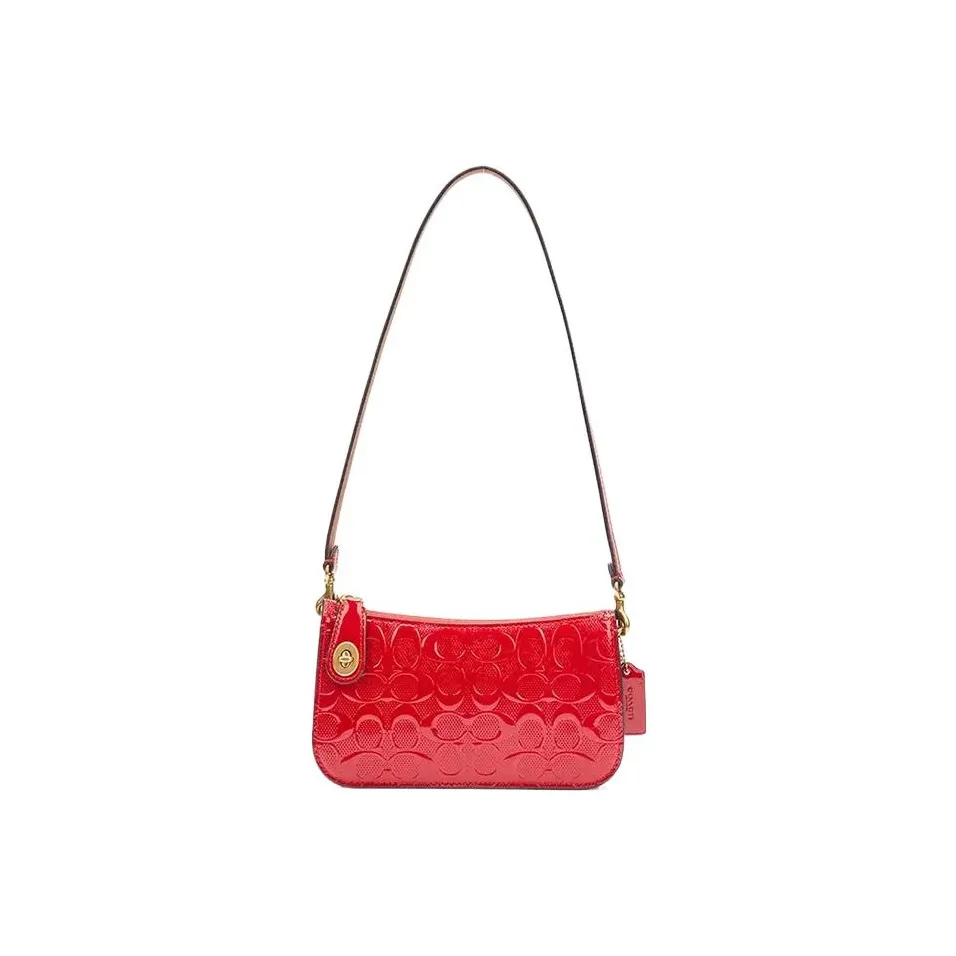 COACH Penn Cow Leather Shoulder Bag, Handbag, Shoulder Bag Small Size Women's Red
